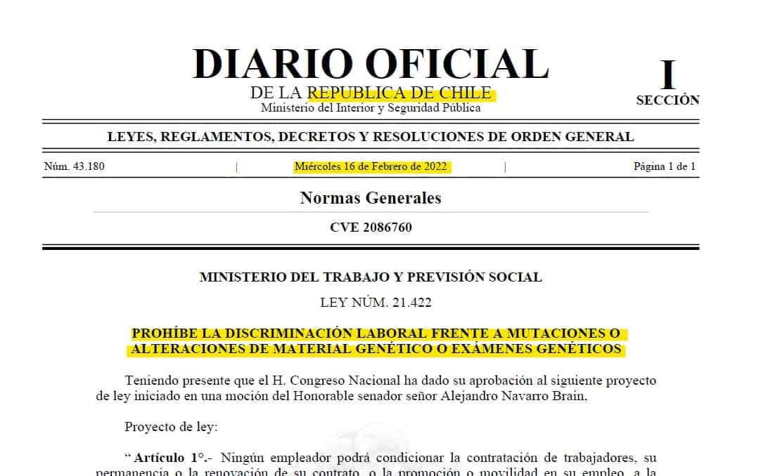 Mutazione materiale genetico. In Cile approvata la legge n. 21.422