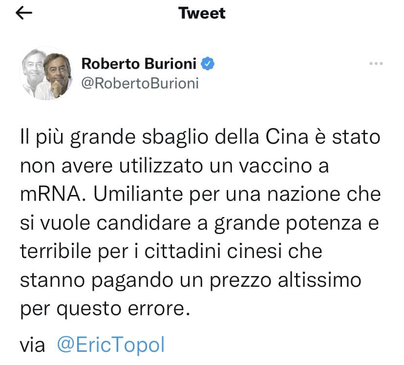 Tweet Roberto Burioni