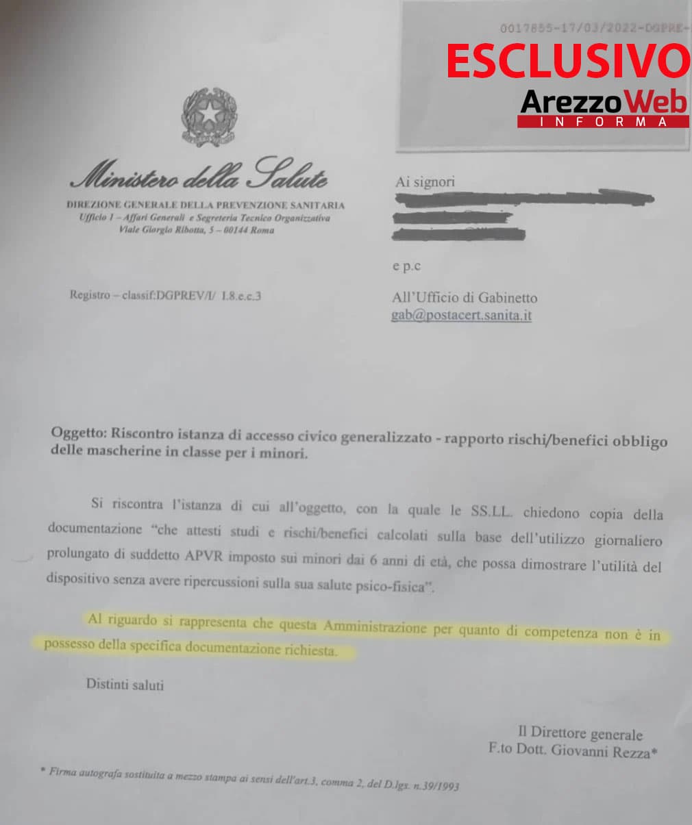 Min. della Salute rischi/benefici mascherine