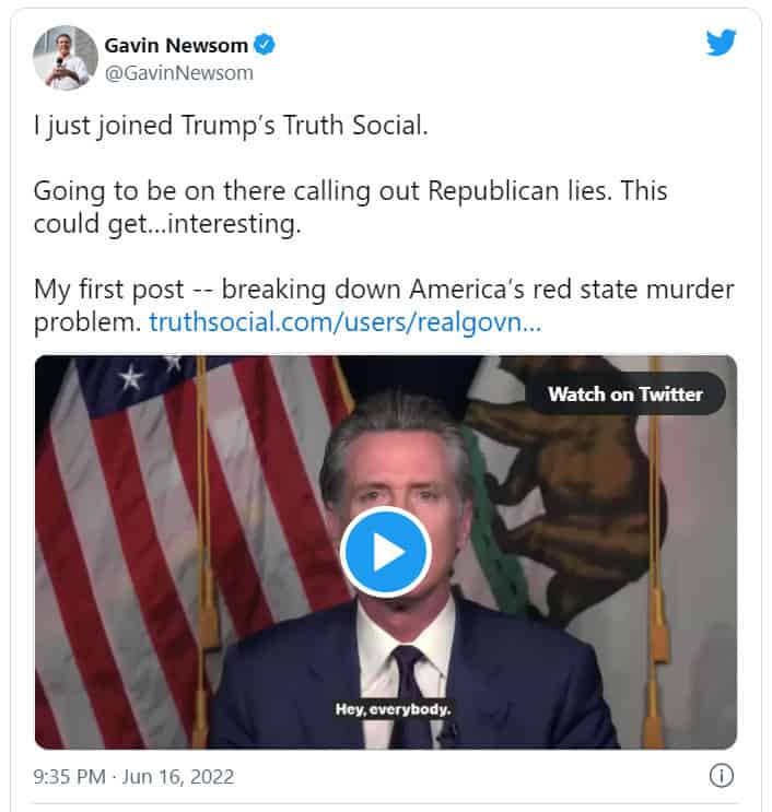Tweet governatore della California Gavin Newsom