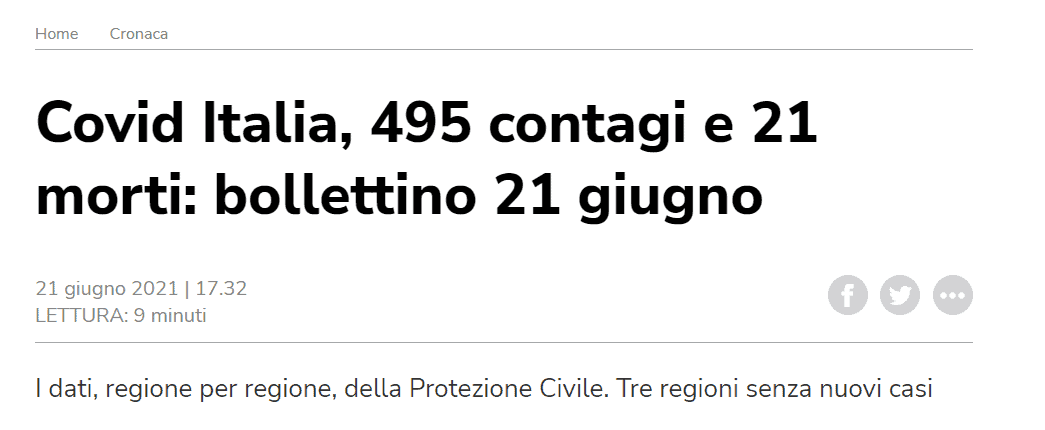 Bollettino morti covid 21 giugno 2022