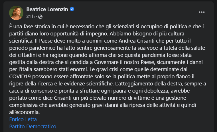 Tweet Beatrice Lorenzin
