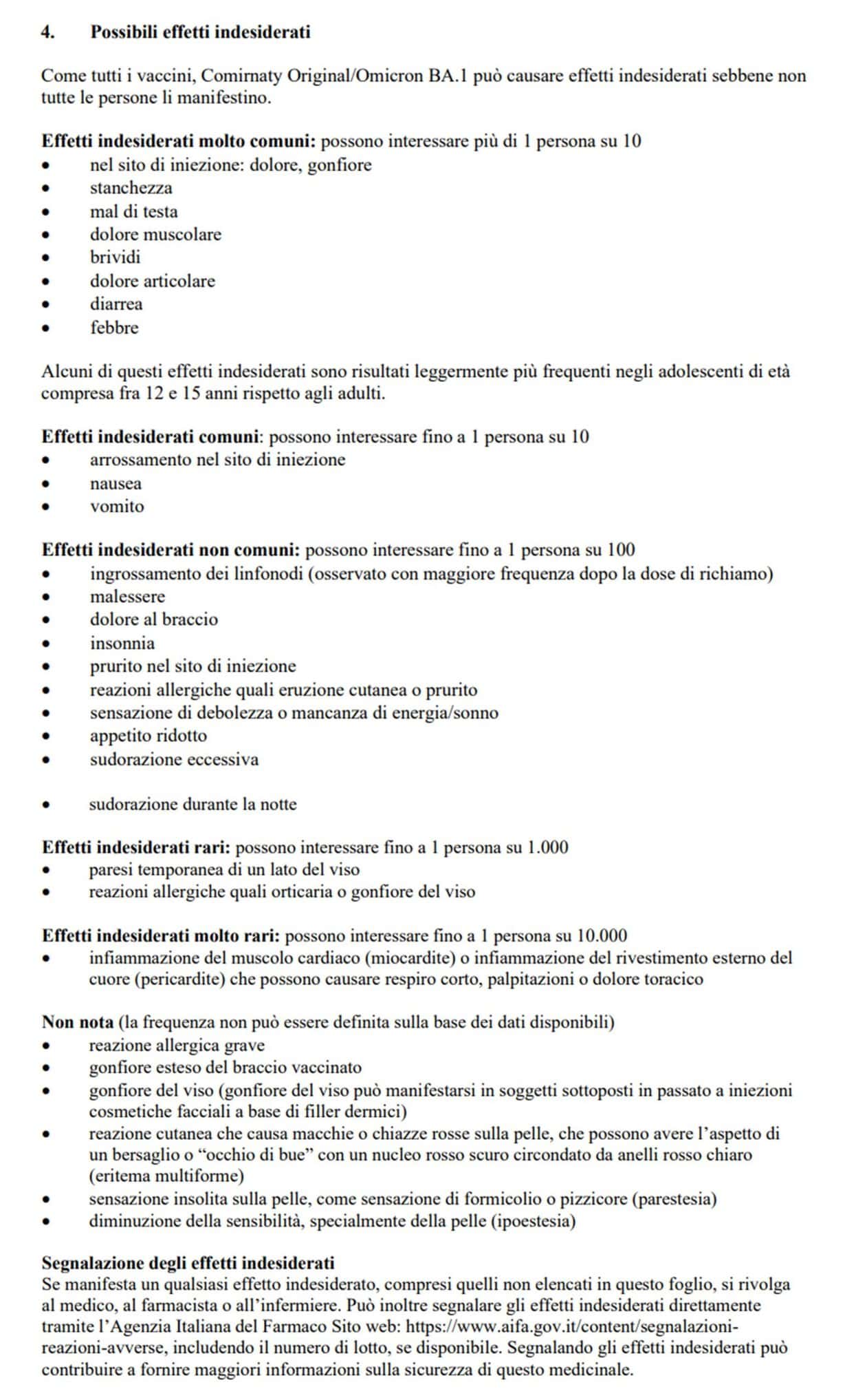 Effetti indesiderati vaccinazione Covid