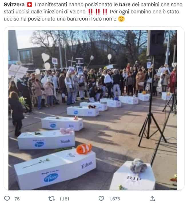 Svizzera: manifestazione con bare bianche marchiate Pfizer