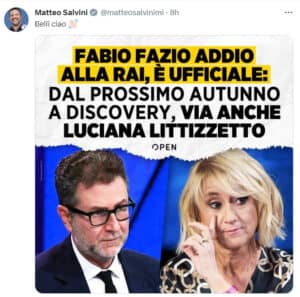 Salvini - Fabio Fazio lascia la RAI Salvini - Fabio Fazio lascia la RAI