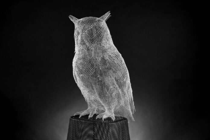 Michele Liparesi_Bestiary_Gufo reale_40x27x58 cm_rete metallica zincata_2021