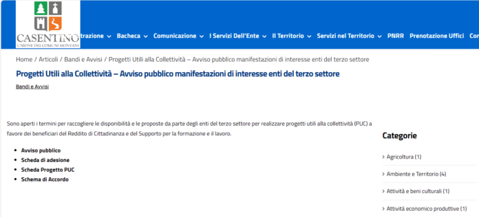 Unione comuni casentino bando