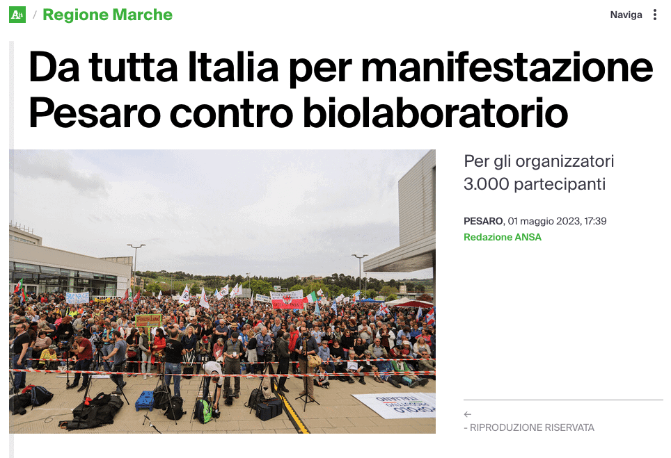 Biolab a Pesaro. Fonte Ansa 1 maggio 2023