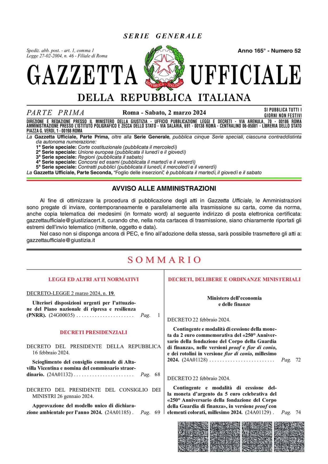 Gazzetta Ufficiale n.52 del 02-03-2024