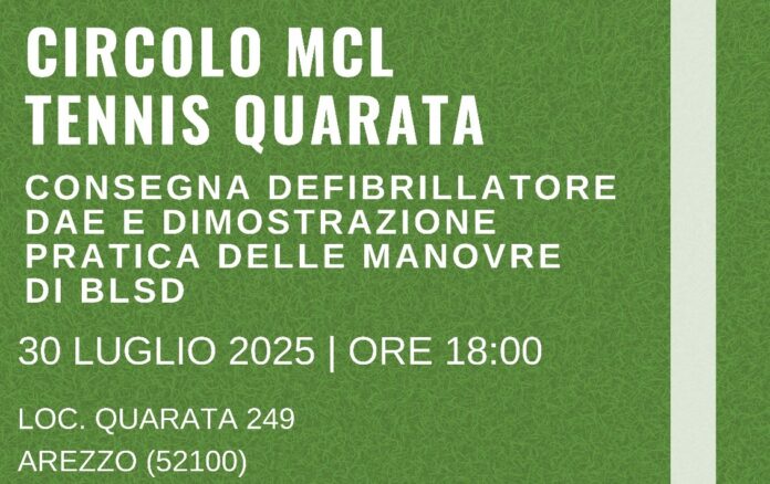 defibrillatore al Circolo MCL Tennis Quarata
