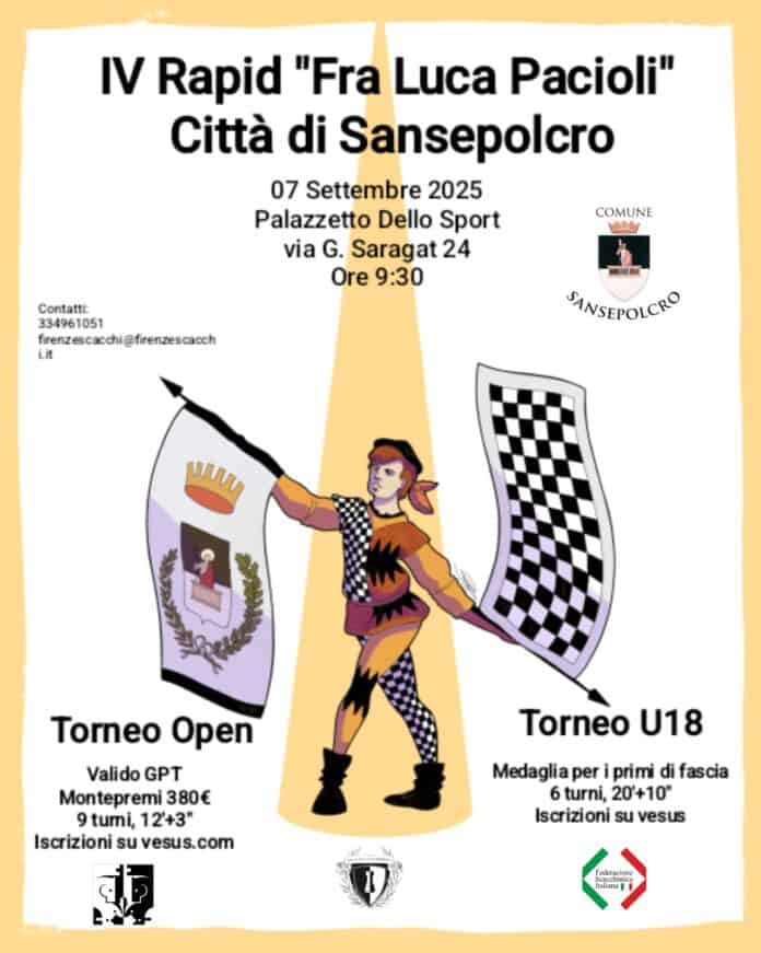 Particolarità del volantino del torneo di scacchi di Sansepolcro, evento sportivo e competitivo.