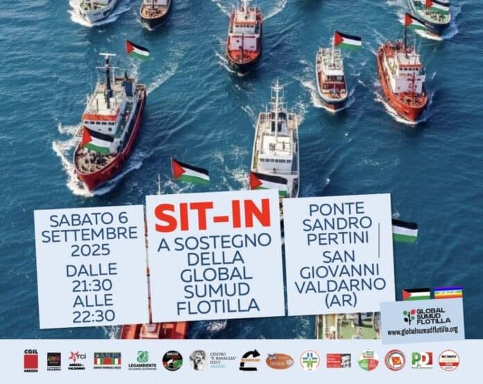 Sit in a sostegno della Global Sumud Flotilla a San Giovanni Valdarno