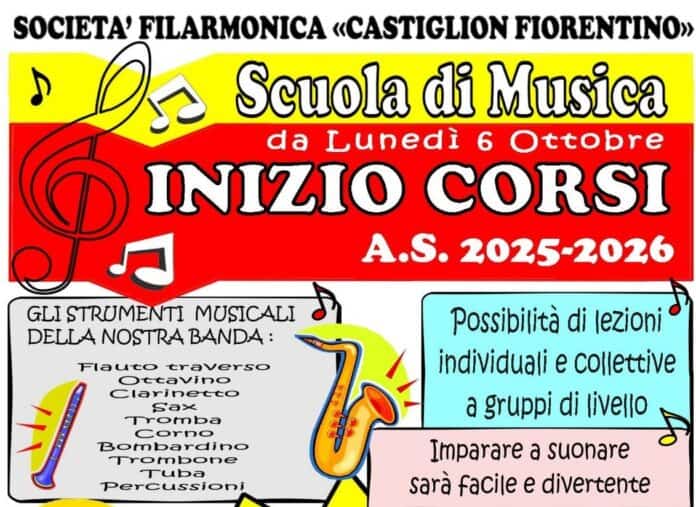 Al via i corsi di musica alla Filarmonica Castiglionese