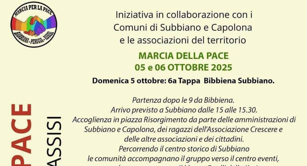 Il 5 e 6 ottobre Subbiano e Capolona la Marcia della Pace