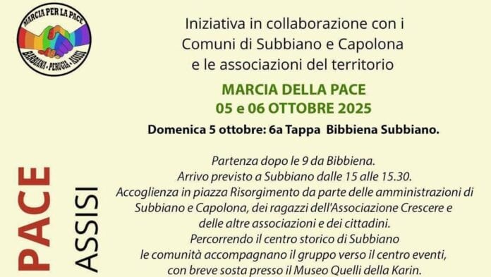 Il 5 e 6 ottobre Subbiano e Capolona la Marcia della Pace