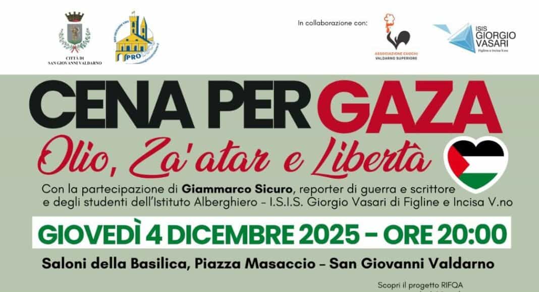 San Giovanni cena per Gaza con il giornalista Giammarco Sicuro
