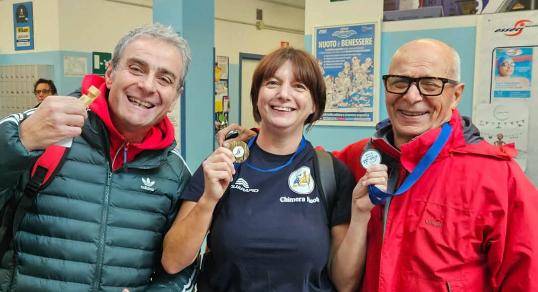 Patrizia Felicini e Carlo d’Ippolito della Chimera Nuoto, sul podio