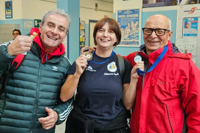 Patrizia Felicini e Carlo d’Ippolito della Chimera Nuoto, sul podio