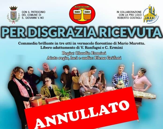 Teatro Tegoleto annullato lo spettacolo “Per disgrazia ricevuta”