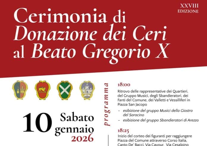 Sabato 10 gennaio la cerimonia di offerta dei Ceri al Beato Gregorio X