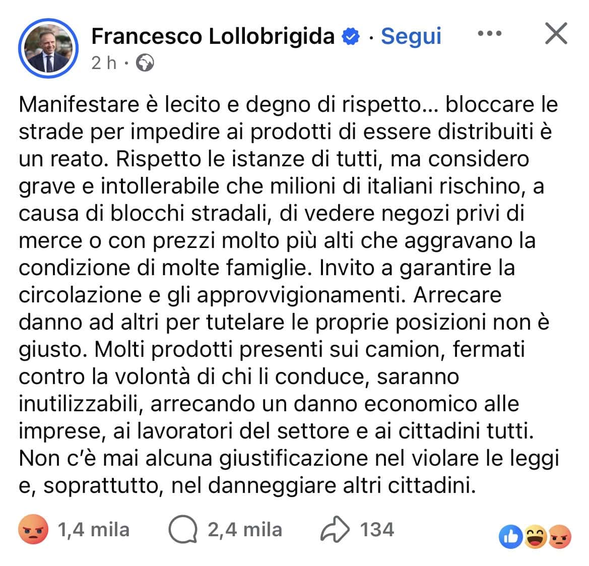 Ministro dell'agricoltura Lollobrigida